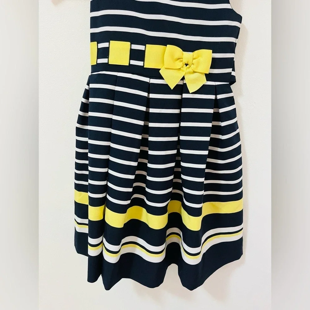 NEW Jessica Ann Navy‎ & White Striped Dress w/Yellow Bow Detail Size 6 - Picture 3 of 5
